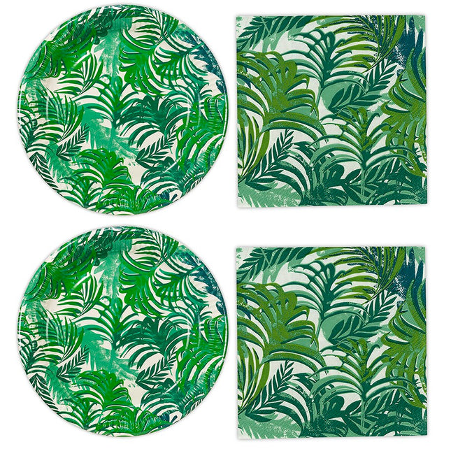 Tropical Leaves Round Paper Plates and Napkins