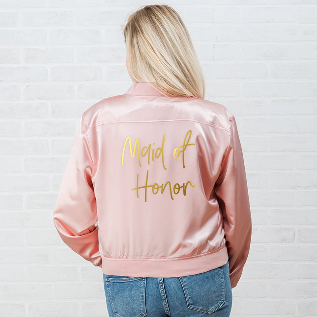 Women’s Custom Printed Pink Satin Bomber Jacket
