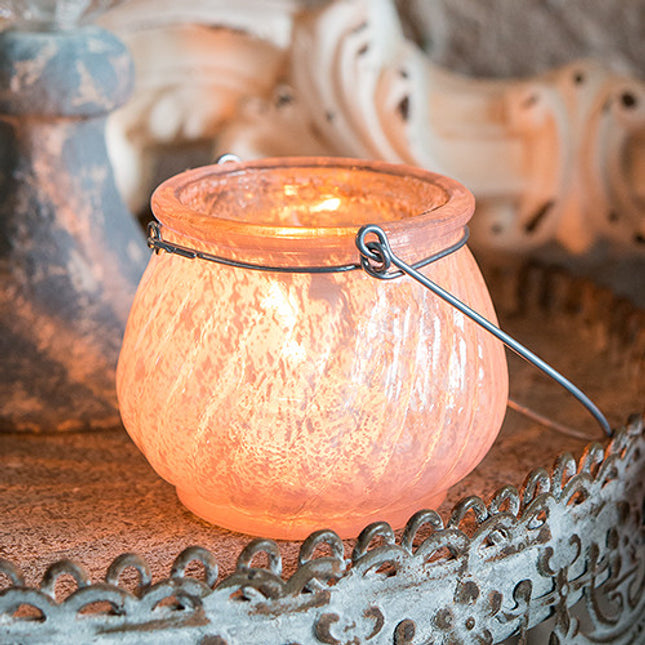 Mini Glass Tealight Holder with Wire Hanger