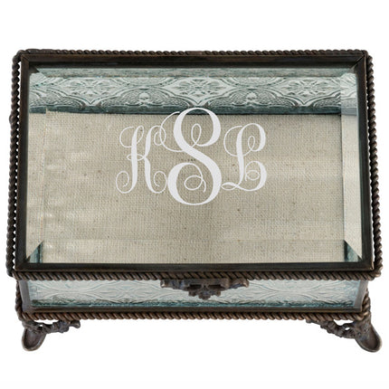 Monogrammed Rustic Rectangular Glass Wedding Ring Box