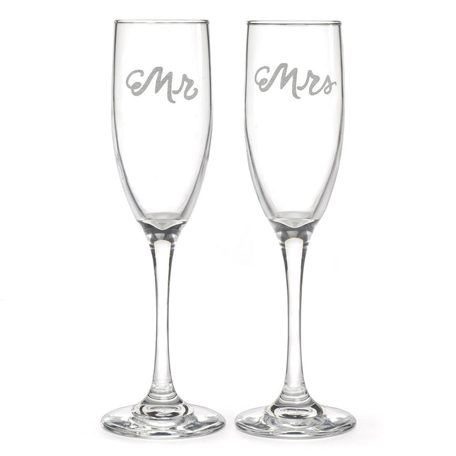 Mr and Mrs Silver Champange Flutes