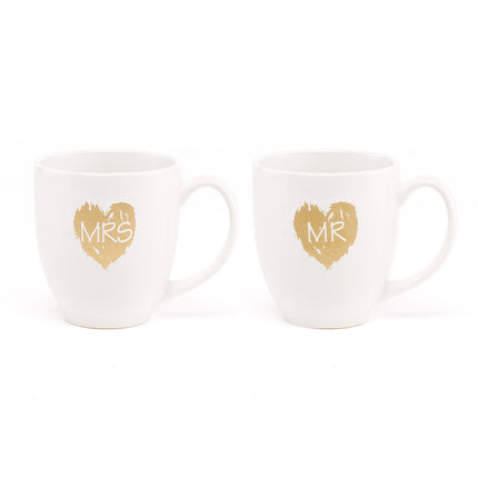 Gold Hearts Mr and Mrs Coffee Tea Cup Gift Set