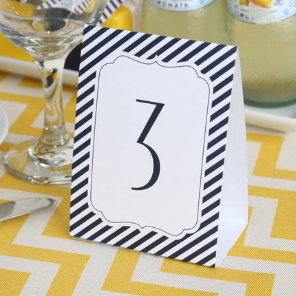 Navy Stripe Wedding Party Table Number Tents