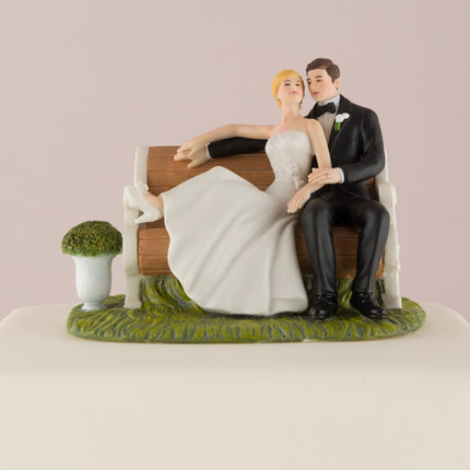 Sitting on a Park Bench Bride and Groom Wedding Cake Topper