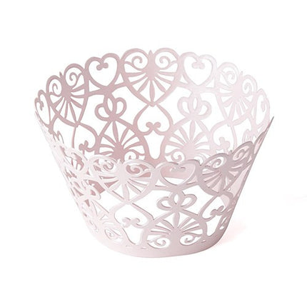 Cupcake Wrappers - Laser Cut Lace Hearts (Pack of 12)
