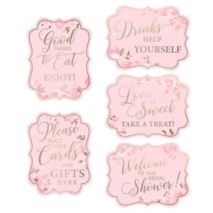 Bridal Shower Party Signs Pink and Gold (Set of 5)