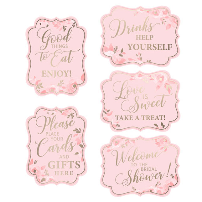 Bridal Shower Party Signs Pink and Gold (Set of 5)