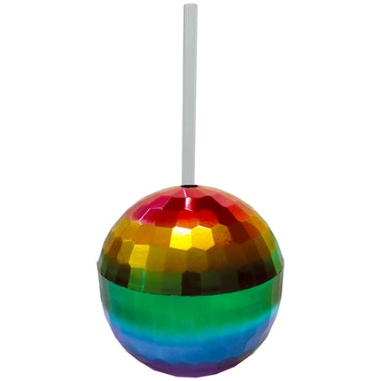 Rainbow Disco Ball Cup with Straw