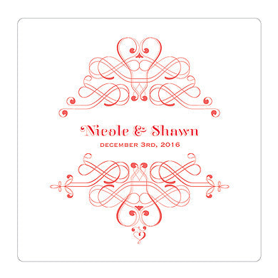 Red Fanciful Monogram Personalized Clear Acrylic Block Cake Topper