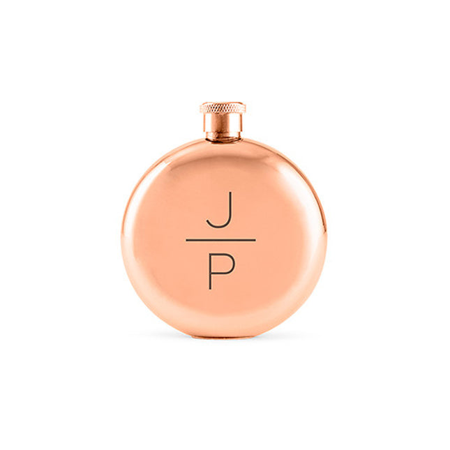 Polished Rose Gold Bride Bridesmaid Flask - Stacked Monogram Etching