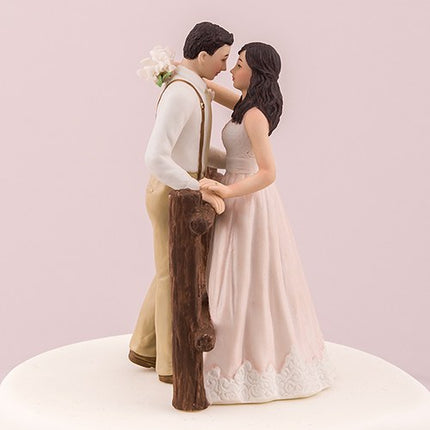 Rustic Bride and Groom Porcelain Wedding Cake Topper
