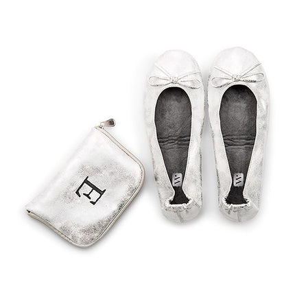 Silver Foldable Flats Pocket Wedding Ceremony Shoes with Personalized Bag