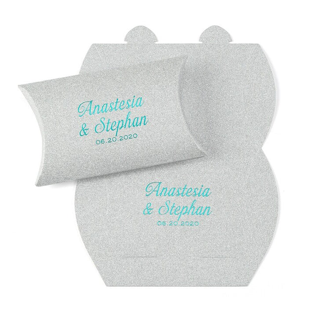 Personalized Precious Gift Gold or Silver Glitter Pillow Wedding Party Favor Box (Pack of 50)
