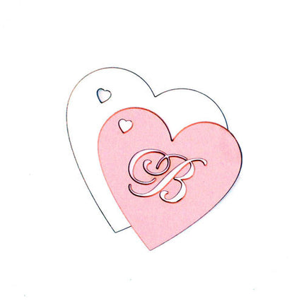 Laser Cut Heart Monogram Pink and White Favor Tag