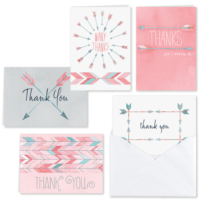 Boho Watercolor Arrow Thank You Card Set (Pack of 25)