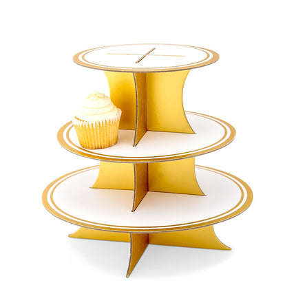 3 Tier White & Gold Cardboard Cupcake Display Stand
