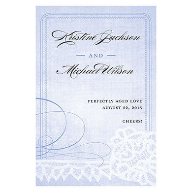 Periwinkle Blue Vintage Lace Wine Bottle Label