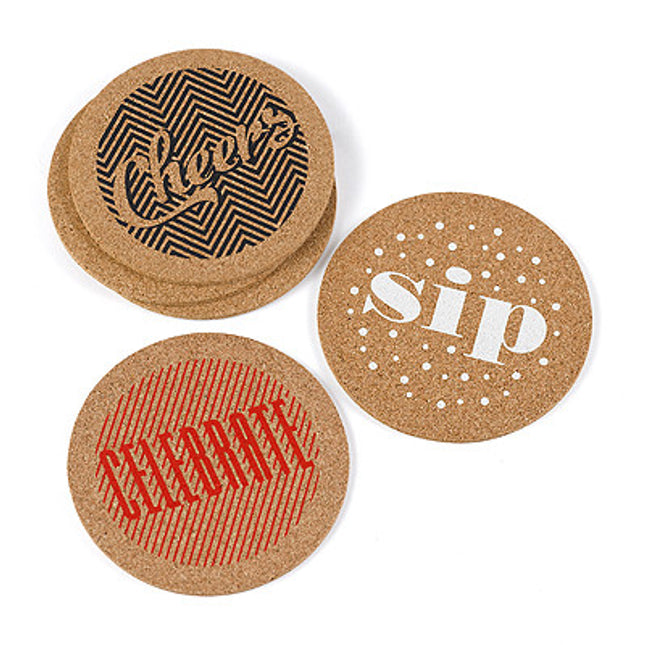 Cheers + Celebrate + Sip Cork Wedding Party Coasters