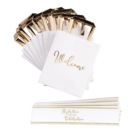 White and Gold Wedding Welcome Bags with Bottle Wraps