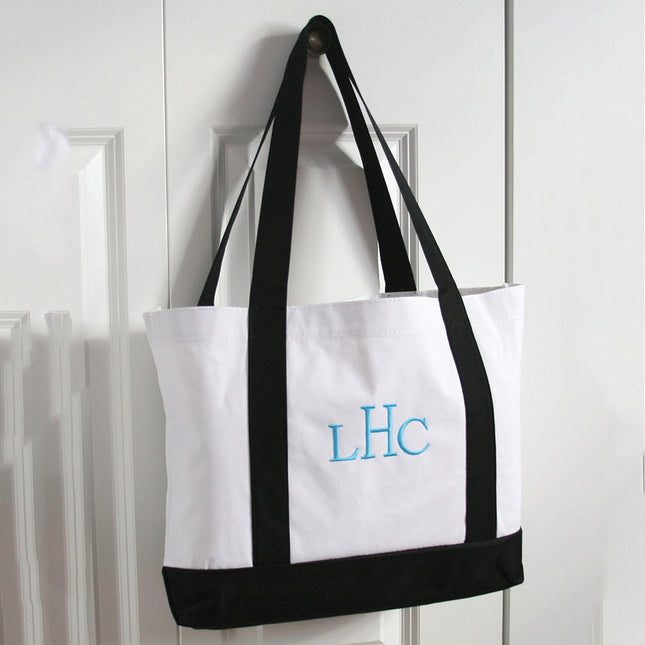 White and Black Monogram Canvas Tote Bag