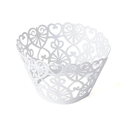Heart Cupcake Wrappers - Laser Cut Lace Hearts (Pack of 12)