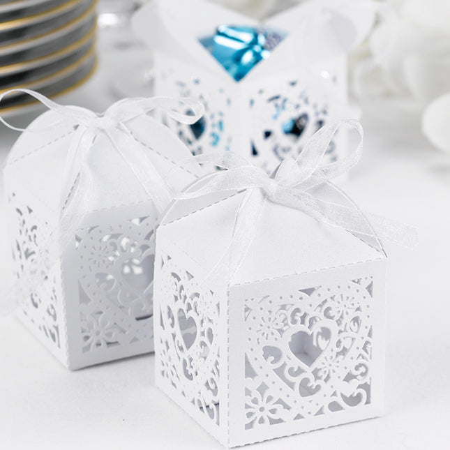 White Die Cut Heart Wedding Party Favor Box