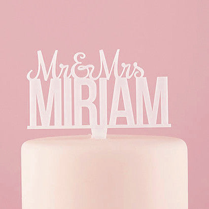 Personalized Mr. And Mrs. Acrylic Wedding Cake Top - White