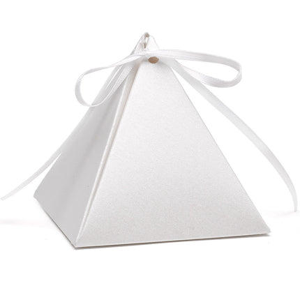 White Shimmer Pyramid Wedding Party Favor Box