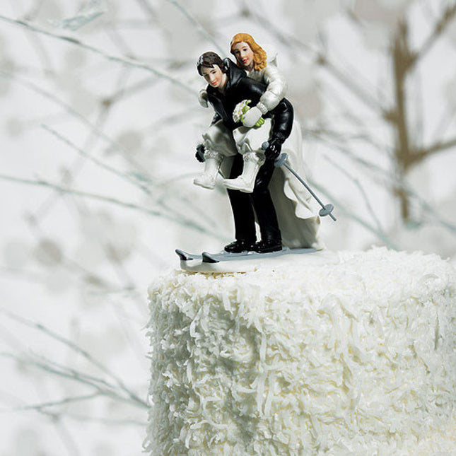 Winter Skiing Couple Wedding Cake Top