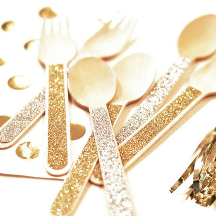 Glitter Wooden Spoons & Forks Wedding Party Favors