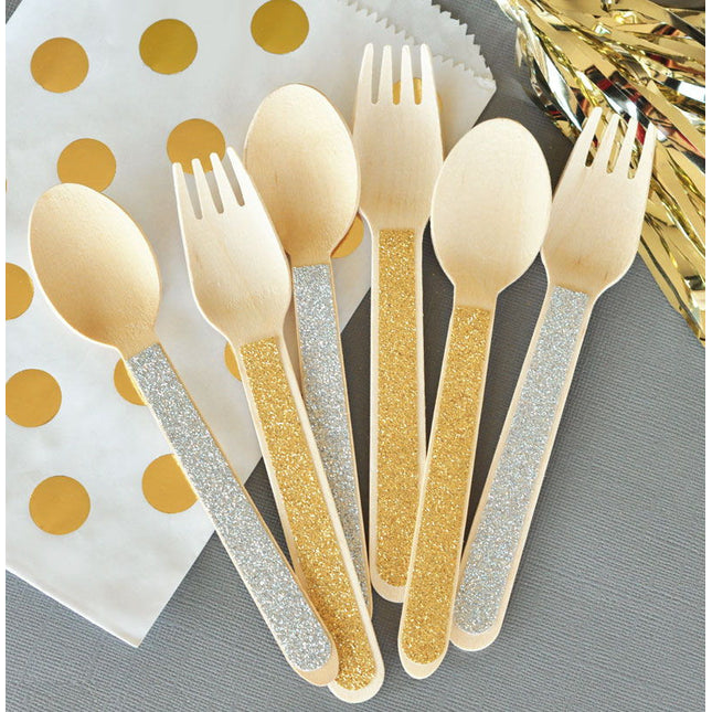 Glitter Wooden Spoons & Forks Wedding Party Favors